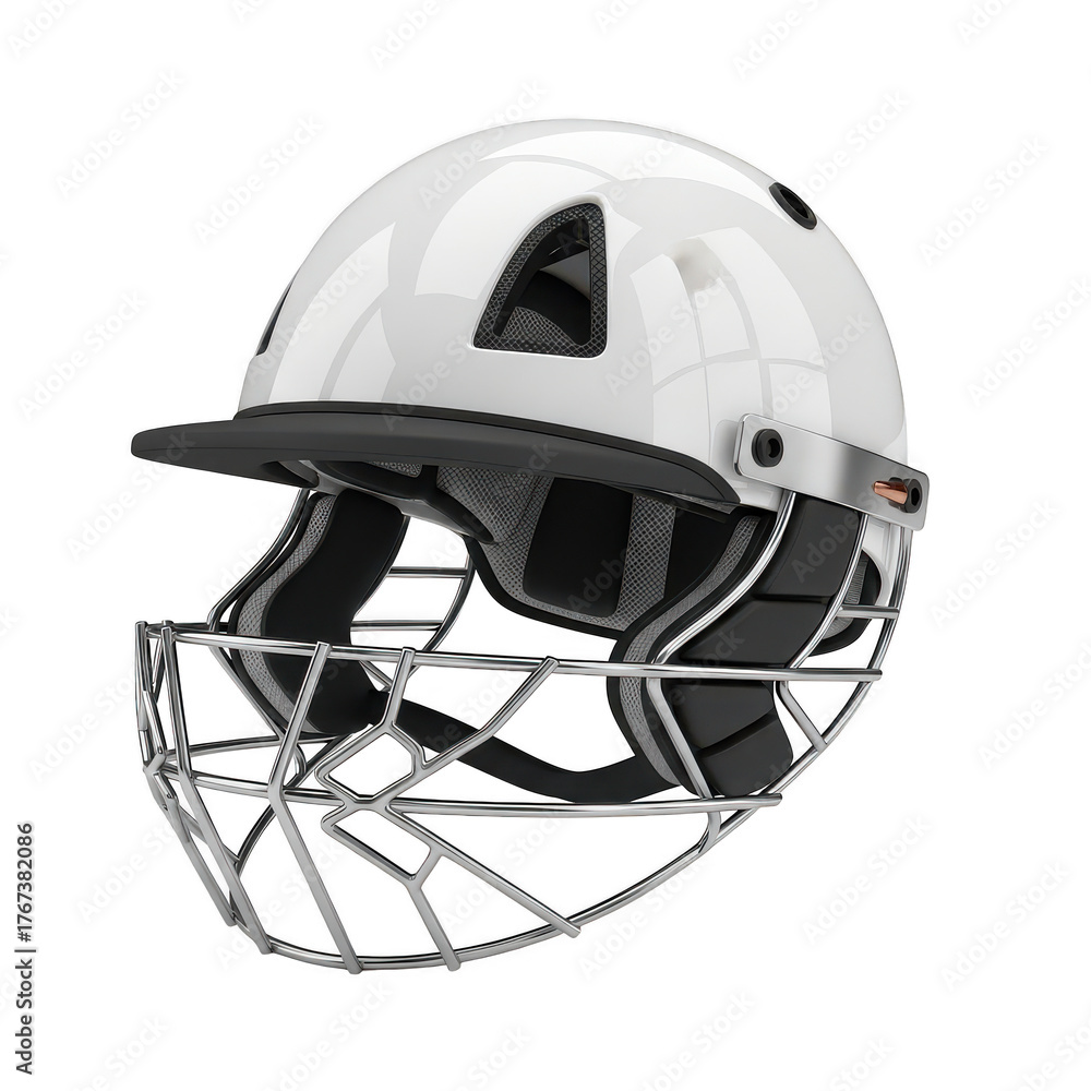 Fototapeta premium Isolated white cricket helmet on black background isolated illustration on transparent background