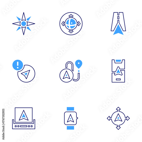Navigation icon set. Bold line style. Duotone colors. Editable stroke. navigation, error, navigator