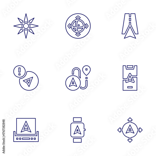 Navigation icon set. Line style. Editable stroke. navigation, error, navigator