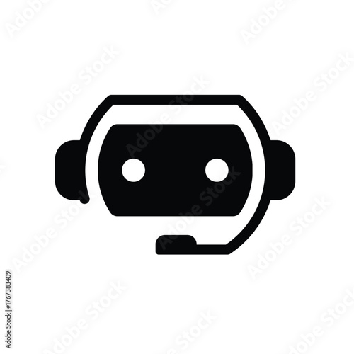 Chatbot icon. AI symbol. Rectangular robot head with headset and microphone. automatic, manager, web. Flat design style