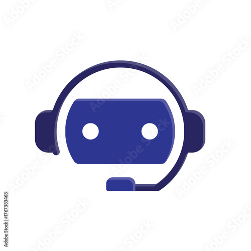 Chatbot icon. AI symbol. Simple robot head wearing a unique headset and microphone. automatic, manager, web. Isometric design style.