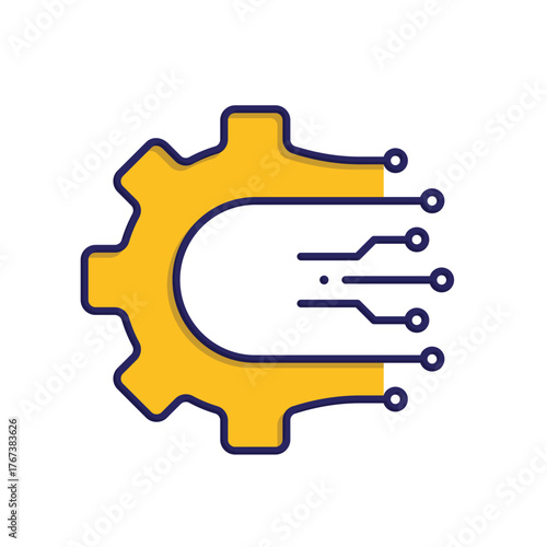 mechanical learning icon. ai symbol. gear with electronic track. automatic, mechanical, web. isometric design style