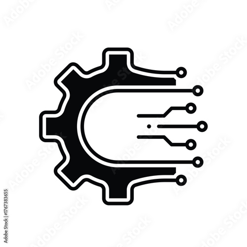 mechanical learning icon. ai symbol. gear with electronic track. automatic, mechanical, web. Flat design style