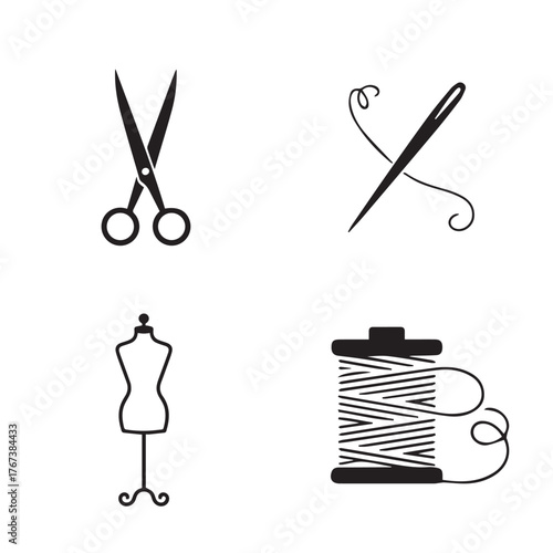 Hand drawn sewing and tailoring icons set vector scalable illustration for fashion design and craft projects vector