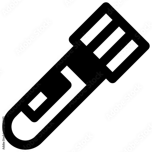 Blood collection tube. Outlined stroke vector icon with black-filled details.