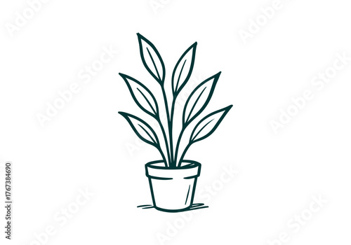 Potted Plant hand drawn simple sketch vector illustration