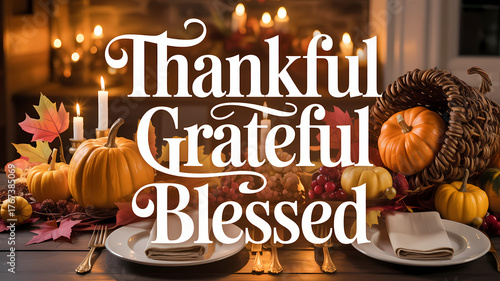 Elegant Thankful Grateful Blessed Calligraphy