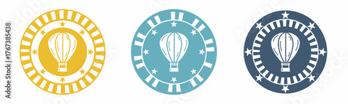 Tableau sur toile Blue and white hot air balloon vector symbols set