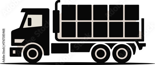 Black flat design dump truck with beige accents vehicle