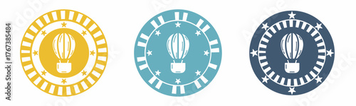 Blue and white hot air balloon vector symbols set