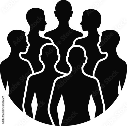 Black Silhouettes of Seven People in a Circle group