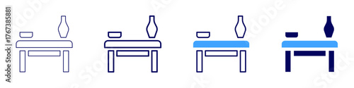 Vanity table icon in 4 different styles. Thin Line, Line, Bold Line, Duotone. Duotone style. Editable stroke