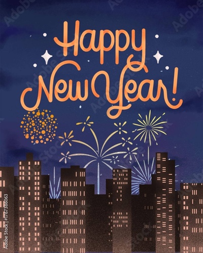 Happy New Year City Fireworks Celebration