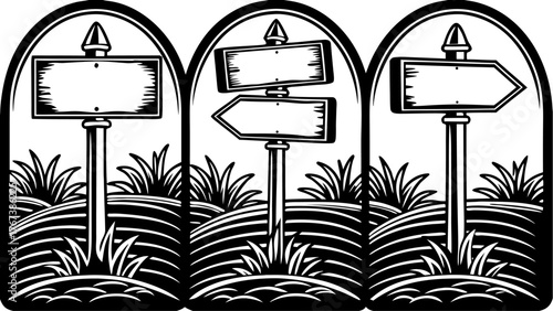 Rustic signage collection for wayfinding and branding projects, versatile road signs, directional arrows, and vintage markers for diverse design needs