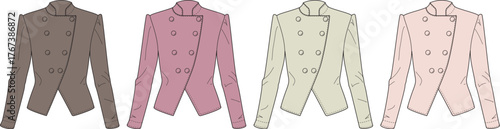 Collection of Double-Breasted Jackets in Various Colors and Styles