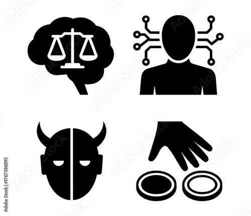 Artificial intelligence ethics and moral dilemma concept depicts the challenges and considerations surrounding ai, justice, technology, and human values