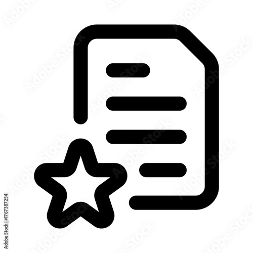 Favorite Document, File with Star icon in modern flat outline style illustrating important files, bookmarks, and prioritized content concept