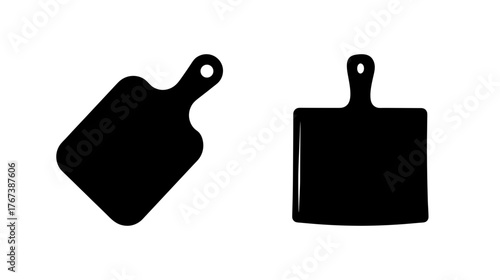 Two black silhouette cutting boards simple kitchen utensil design on white