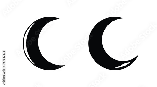 Two distressed crescent moon shapes with sketchy texture celestial night sky elements