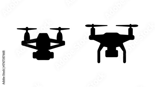 Two black silhouette drones for delivery and aerial photography icons