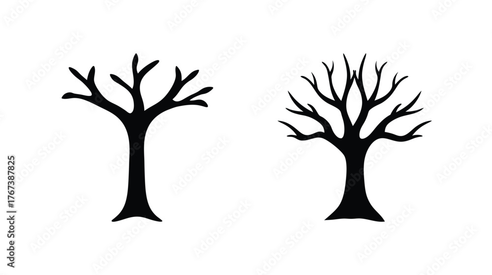Obraz premium Two bare winter tree silhouettes detailed hand drawn style art