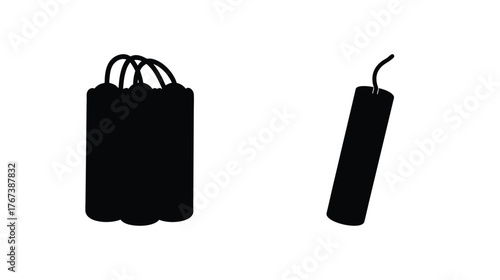 Silhouette icons of dynamite sticks and explosive pack for danger and power concepts