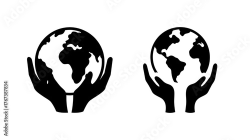 Two black hands gently holding the earth in protection and care