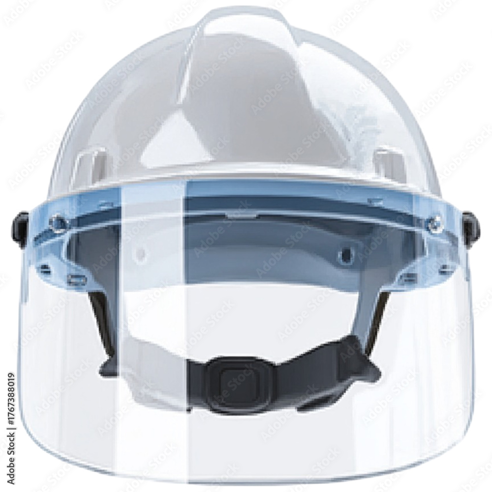 Fototapeta premium Transparent face shield hard hat for industrial safety and eye protection