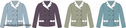 Blazer Collection Stylish Double-Breasted Jackets in Pastel Hues, Fashionable Outerwear, Apparel Design, and Wardrobe Essentials