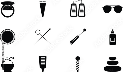 Various beauty and wellness symbols create a visually appealing composition, presented on a transparent backdrop