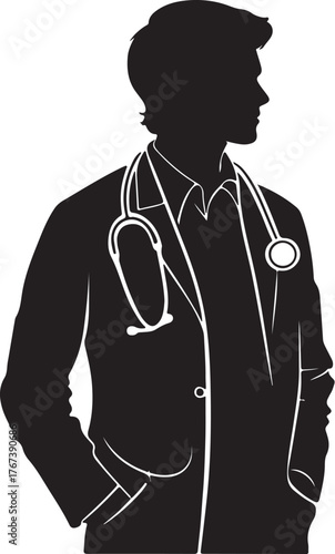 silhouette of a Doctor with stethoscope vector illustration