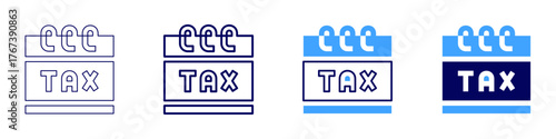 Tax filing icon in 4 different styles. Thin Line, Line, Bold Line, Duotone. Duotone style. Editable stroke