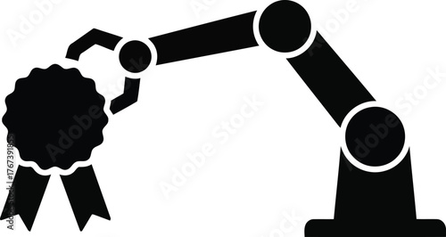 Robotic arm holding award of excellence for industrial automation achievement vector