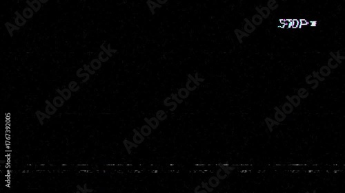 Stop VHS video tape glitch effect on black background. 4K Video