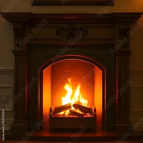 벽난로에서 장작이 불타오르고잇다White Wood Concept Living Room Interior Photo