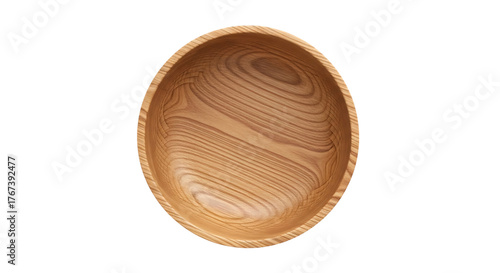 Illustration of top view of a natural wooden bowl isolated on transparent background