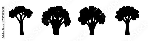 Four silhouette trees diverse shapes natural forest element organic nature graphic design plant asset