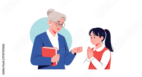 Teacher and student interaction in a classroom setting.