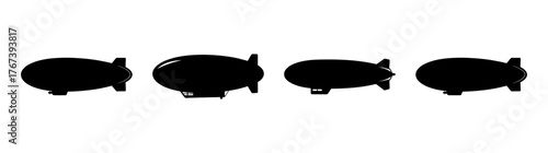 Collection of four silhouetted airships floating in the sky displaying aerodynamic elegance