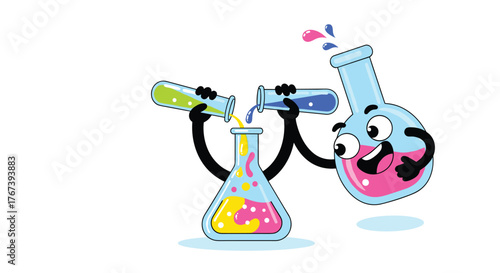 Colorful chemical reaction in laboratory glassware experiment.