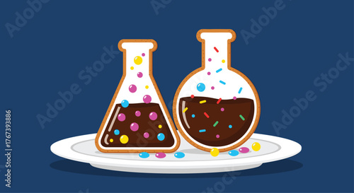 Delicious laboratory flask cookies on a white plate.