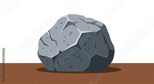 Large gray rock on brown surface, simple illustration.