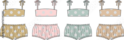 Lingerie Set Illustration with Retro Charm Polka Dot and Ribbon Details