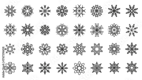 Set of Detailed Snowflake Designs A Collection of Winter Holiday Decorations