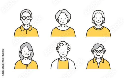 シニア女性のアバターアイコンセットイラスト素材
