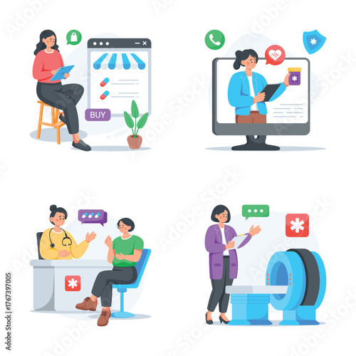 Creatively designed medical and healthcare flat style illustrations