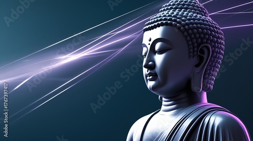 Whisper of the Cosmos – Diagonal Mystical Light Buddha Vertical Masterpiece.
