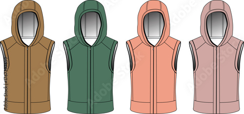 Colorful Hooded Vest Fashion Illustration Set in Various Color Palettes