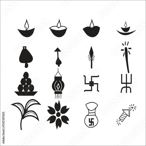 “Elegant Diwali Illustration Set | Luxury Lamps, Rangoli & Lights”