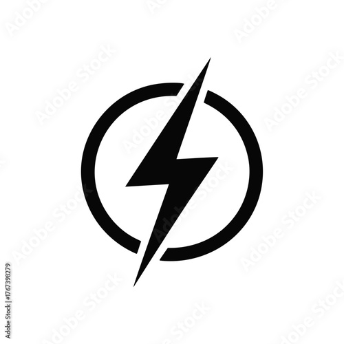Electric Power Lightning Bolt Icon in Circle